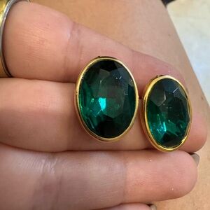 Elegant Gold and Green Oval Earrings
